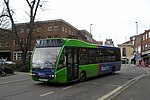 One of the emergency fleet sent to cover for the takeover of the First Southampton network, an Optare Versa brought from Swindon's Bus Company, in Southampton in February 2023.[89]