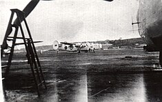 A PB4Y-1 Liberator on the completed Lajes Airfield using the dual British-American markings typical of the RAF Coastal Command partnership PB4Y-1 US-British markings Lajes.jpg