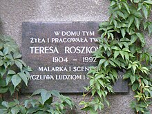 POL Teresa Roszkowska plaque, Warsaw 01.jpg