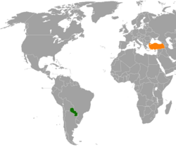 Paraguay ve Türkiye konumlarını gösteren harita