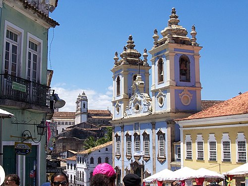 Historical centre of Salvador today – the architecture of the city's historic centre is typically Portuguese.