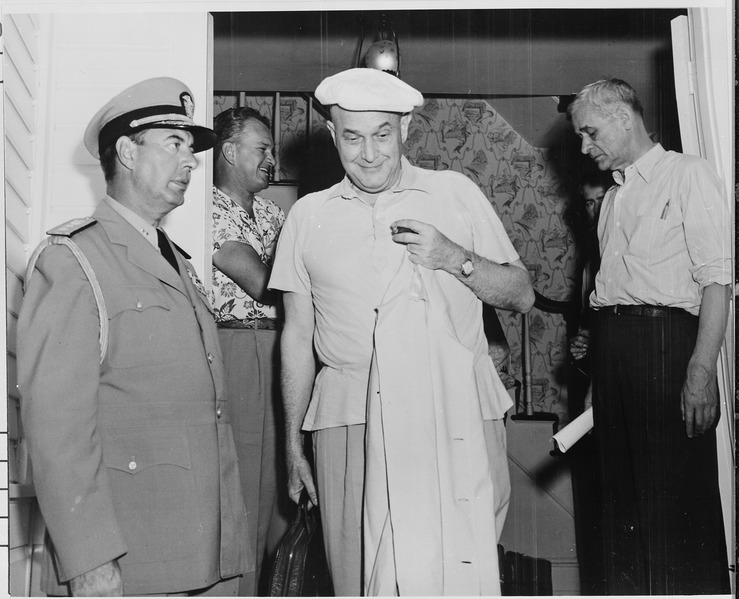 File:Photograph of Secretary of Defense Louis Johnson leaving the "Little White House" at Key West, Florida to return to... - NARA - 199045.tif