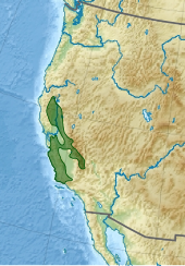 Topographic map of the western USA with distribution marked in green