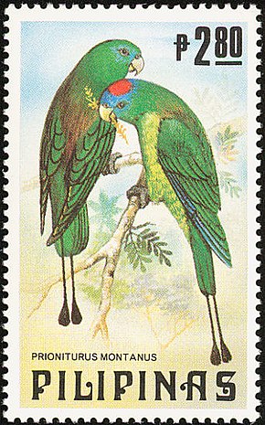 Descripción de la imagen Prioniturus montanus 1984 sello de Filipinas.jpg.