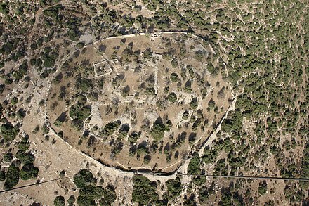 Aerial view of Khirbet Qeiyafa, an archaeological site in modern-day Israel (2008)