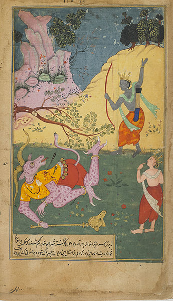 File:Rama strikes down Khara with an arrow.jpg