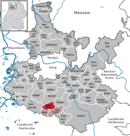 Läget för Rauenberg i Rhein-Neckar-Kreis