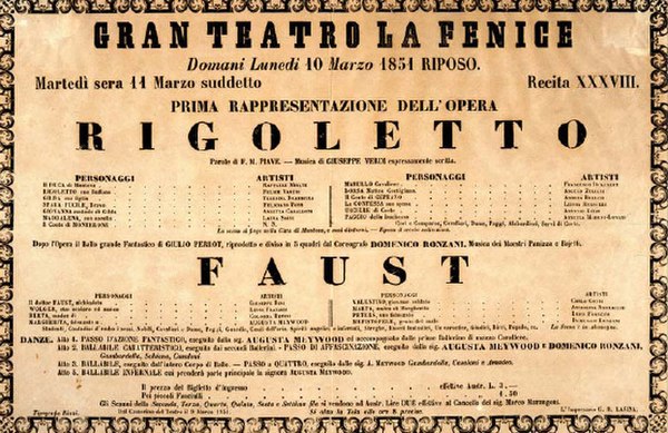 La Fenice's poster for the world premiere of Rigoletto
