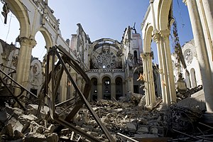 Rubbles of the cathedral after the earthquake that hit the Capital Port au Prince just before 5 pm on 12 January 2010.jpg