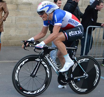 Sylvain Chavanel, vainqueur de 6 championnats du contre-la-montre, avec son maillot de champion de France durant Paris-Nice 2013.