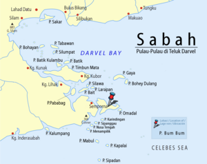 Location of Pulau Bum Bum on the southeastern edge of Darvel Bay