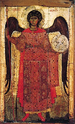 The Archangel Michael (13th century icon) Saint Michael (Yaroslavl, 13th c., GTG).jpg