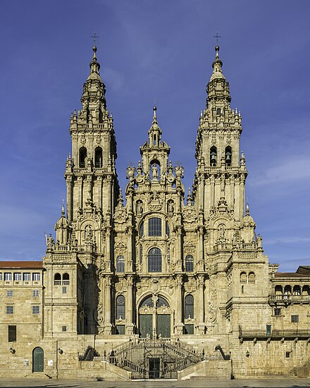 The west façade of the Santiago de Compostela cathedral is where pilgrims of this route end their journey.