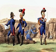 French Imperial Guard sappers, 1810 Sapeurs du genie de la Garde imperiale, 1810 crop.jpg