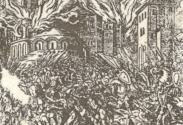 Woodcut depicting an engagement between Albanian and Ottoman forces
