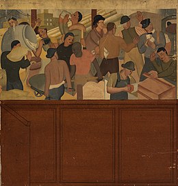 Study for Chamberlain's post office mural at Huntington Beach, California (1936) Shipping and Construction (mural study, Huntington Park, California Post Office) SAAM-1974.28.53 1.jpg