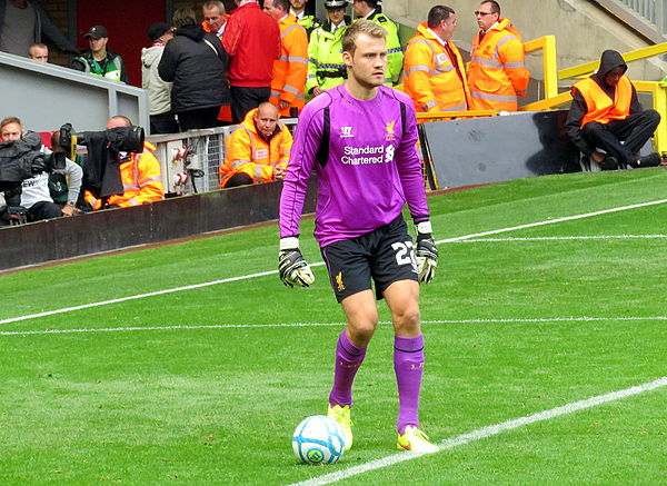 Mignolet playing for Liverpool in 2014