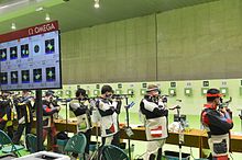 Electronic scoring system used at the 2016 Summer Olympics 10 meter air rifle competition Spc. Dan Lowe Rio Olympics air rifle (28586077650).jpg