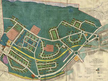 Den med gul färg inlagda sträckningen för Årstabanan på stadsplan Pl 2353 (vänster) och Pl 2868 (höger) för del av Årsta, 1939 respektive 1944.