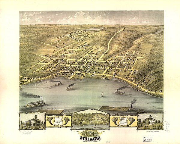 A panoramic sketch of Stillwater drawn by Albert Ruger in 1870.