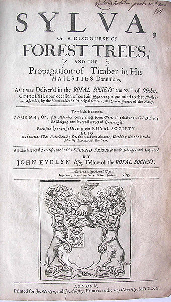 Title page of second edition of Sylva, dated 1670 although according to his Diary Evelyn presented the new edition in 1669.