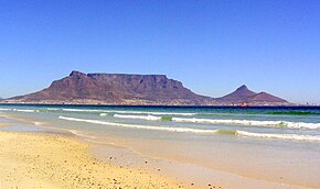 Table Mountain Table mountain and the ocean cape town.JPG