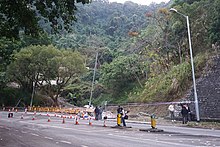 Crash site after the wreck was removed Tai Po Road Double-decker Bus Tilted Incident (2).jpg