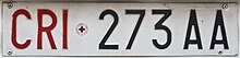 Registration Plate of Croce Rossa Italiana Targa automobilistica Italia 1985 CRI+273 AA Croce Rossa Italiana.jpg