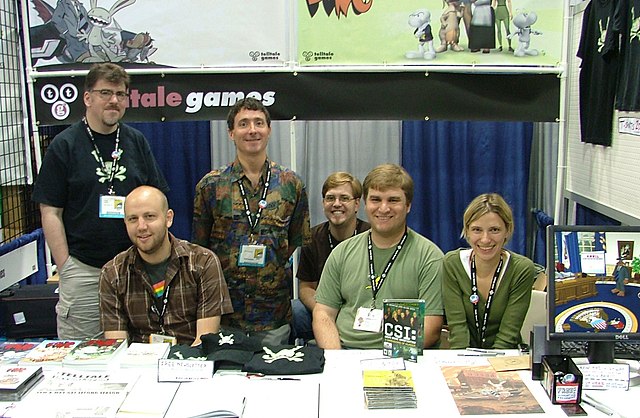 The team of Telltale Games in 2007. From left to right: Chuck Jordan, Jake Rodkin, Dave Grossman, Daniel Farjam Herrera, Doug Tabacco and Emily Morgan