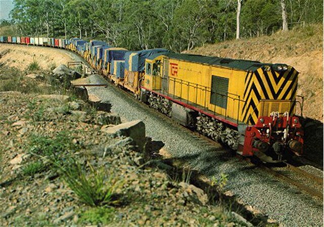 Za class locomotive, hauling a train through Bell Bay, Tasmania.