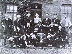 The Ironworks in 1896 with the West Ham Charity Cup. Thames ironw 1896 cup.jpg