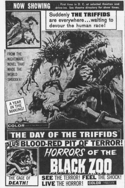 File:The Day of the Triffids & Horrors of the Black Zoo - Theatre ad - 15 Nov 1963.png