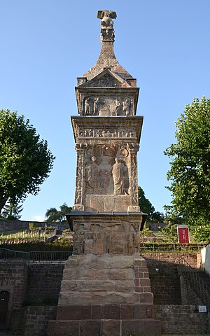 The Igeler Säule, a Roman tower tomb built by the brothers Lucius Secundinius Aventinus and Lucius Secundinius Securus for themselves and their deceased relatives in around 250 AD, Igel, Germany (34201585180).jpg