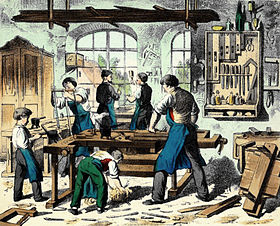 Ilustracija stolarske radnje iz 19. vijeka