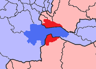 Trnovo (FBiH) in blue and Trnovo (RS) in red. Trnovo Administrative Situation.png