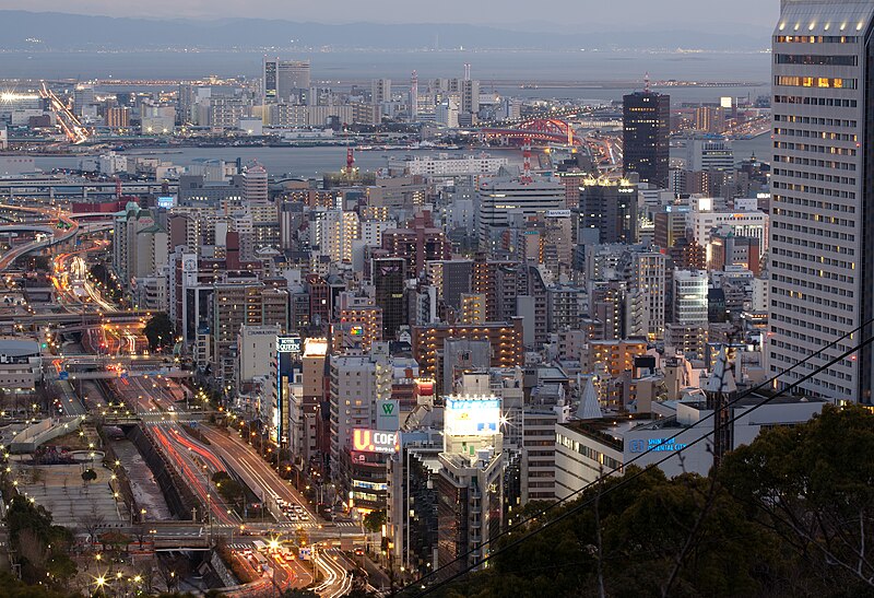 File:Twilight view of Kobe, from a point near Shin-Kobe station.jpg