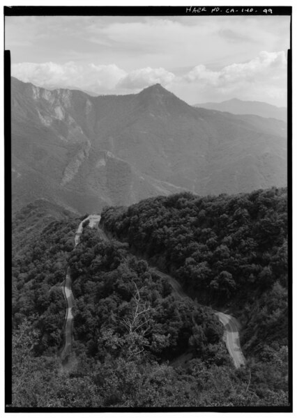 File:VIEW OF ROAD AND SWITCHBACK AT AMPHITHEATER POINT, FACING SOUTH - Generals Highway, Three Rivers, Tulare County, CA HAER CAL,54-THRIV.V,2-99.tif