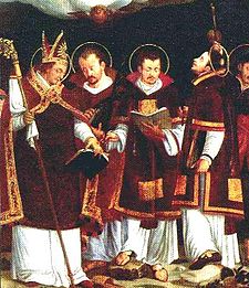 Svatý Vigilius a druhové se zbytky modly pod nohama (1586)