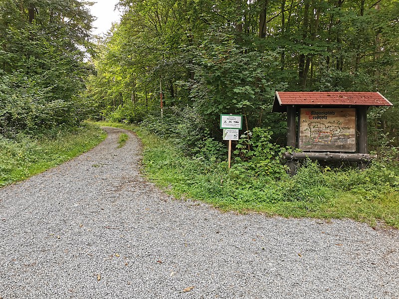 File:Waldparkplatz Großholz (Tauberbischofsheim-Hochhausen) mit Wanderhütte, Informationstafel und Feuerstelle 9.jpg