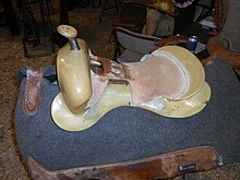 The tree for a western saddle. This one is a manufactured tree of pine covered in fiberglass, an inexpensive design Western saddle tree 1.JPG