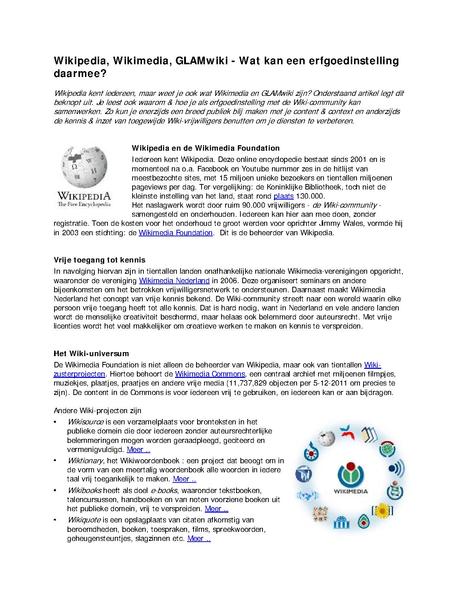 File:Wikipedia, Wikimedia, GLAMwiki - Wat kan jouw erfgoedinstelling daarmee?.pdf