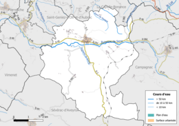 Kolorowa mapa przedstawiająca sieć hydrograficzną gminy