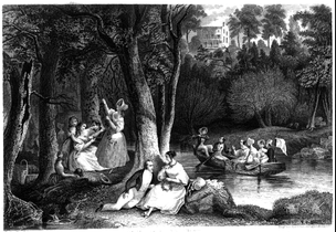 From: Graham's Magazine, Oct. 1844. Illustration to Charles J. Peterson's "The Pic-Nic: a Story of the Wissahicken."