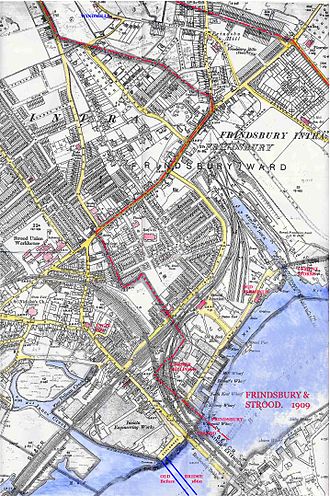 1909 Map of Strood and Frindsbury showing that the site of the Old Terminus had become a sidings yard. 1909 Strood.jpg
