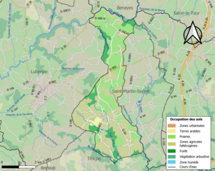 Barevná mapa znázorňující využití půdy.