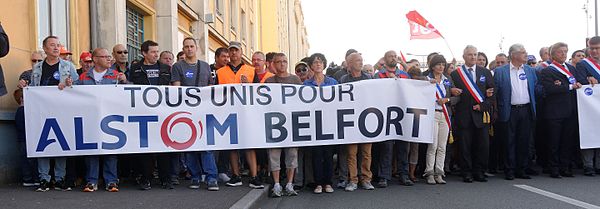 "All united for Belfort." Demonstration for Alstom against the loss of 6,500 jobs.