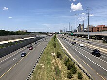 I-95/I-495 (the Capital Beltway) in Alexandria 2019-06-26 12 17 29 View south along Interstate 95 and west along Interstate 495 (Capital Beltway) from the overpass for the ramp connecting Mill Road to Interstate 95 northbound and Interstate 495 eastbound in Alexandria, Virginia.jpg