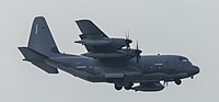 A US Air Force MC-130J Commando II, tail number 10-5714, on final approach at Kadena Air Base in Okinawa, Japan. It is assigned to the 1st Special Operations Squadron at Kadena AB.