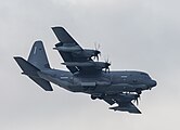 A US Air Force MC-130J Commando II, tail number 10-5714, on final approach at Kadena Air Base in Okinawa, Japan. It is assigned to the 1st Special Operations Squadron at Kadena AB.