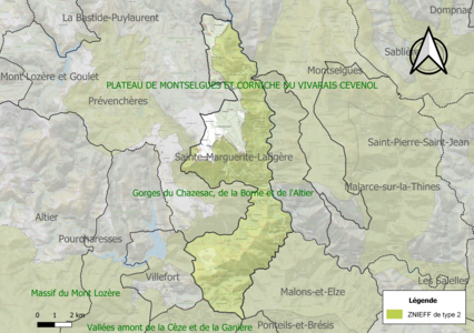 Carte des ZNIEFF de type 2 sur la commune.